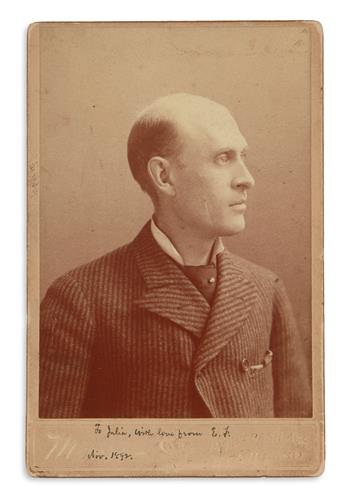 EUGENE FIELD. Photograph Inscribed and Signed, twice (one in third person within the text), cabinet card bust po...